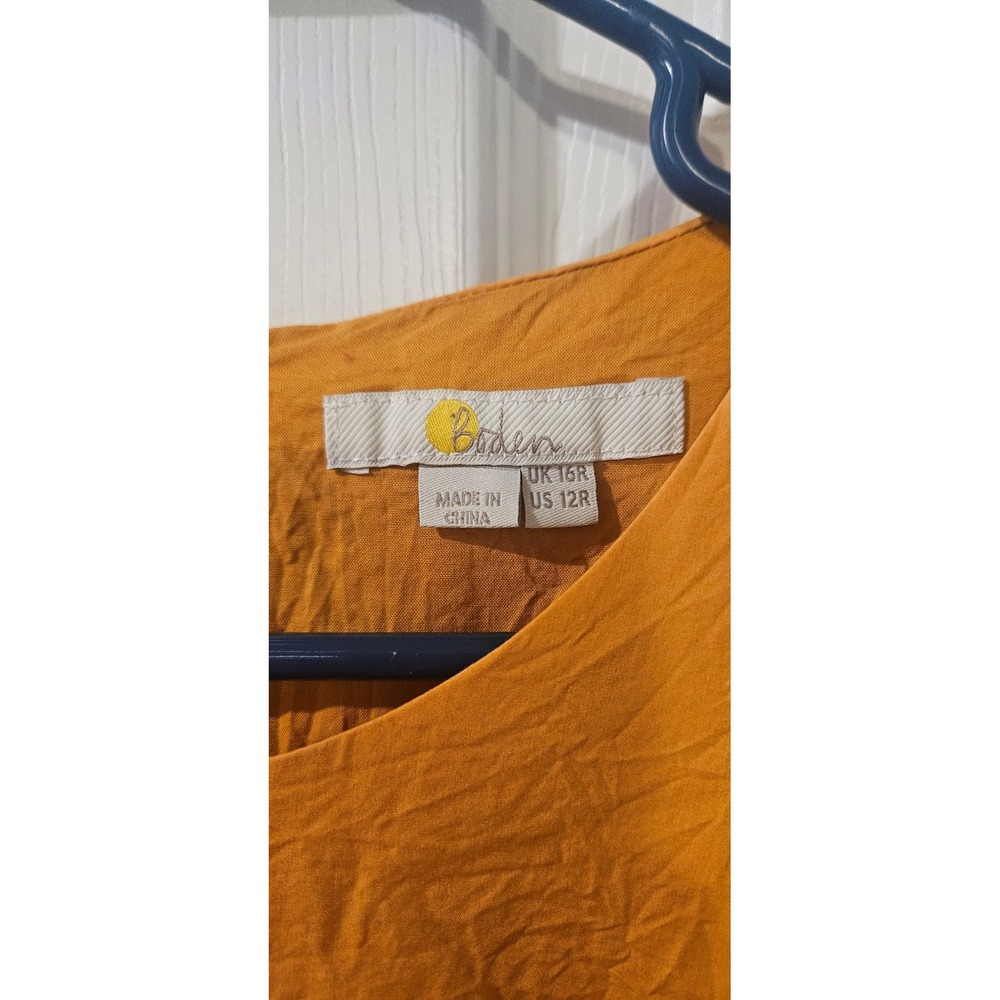 Boden Judith Dress 12R Ochre Yellow Cotton Poplin Scallop Pockets Fit Flare - Picture 3 of 8